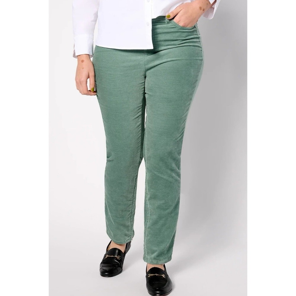 Denim & Co Adaptive Slim Straight Velveteen Pants Spruce Green A626232 Size 4